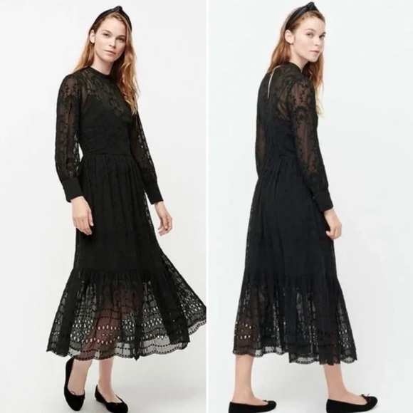 J. Crew Dresses & Skirts - J. Crew Elegant Black Lace Midi Dress long sleeve slip feminine 16
